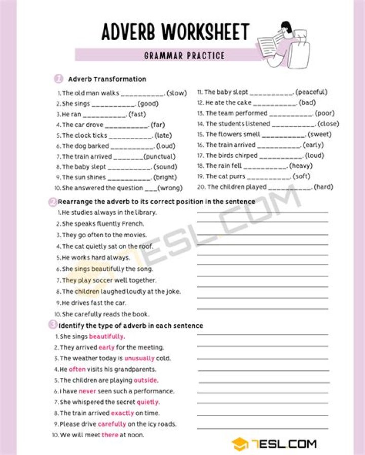 Adverbs Worksheets PDF with Answers | Instant Download