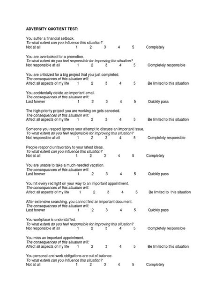 Adversity Quotient Test PDF Answer Key – Proven Results
