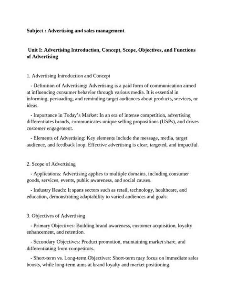 Advertising & Sales Management Notes PDF for BBA Students