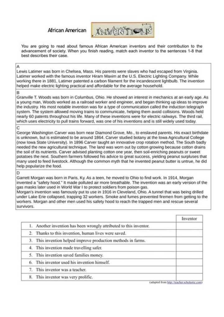 Free African American Reading Comprehension Worksheets PDF for Students