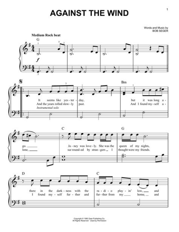 Download Free Against the Wind Piano Sheet Music PDF