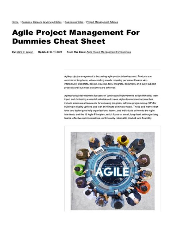 Agile Project Management for Dummies Cheat Sheet: PDF