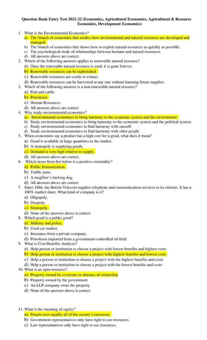 Agricultural Economics Exit Exam Questions & Answers PDF – Full Study Guide