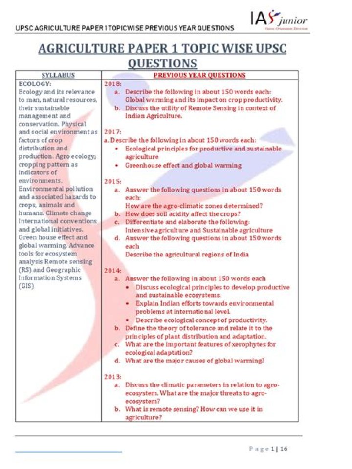 Agriculture Paper 1: Key Questions and Answers PDF Guide