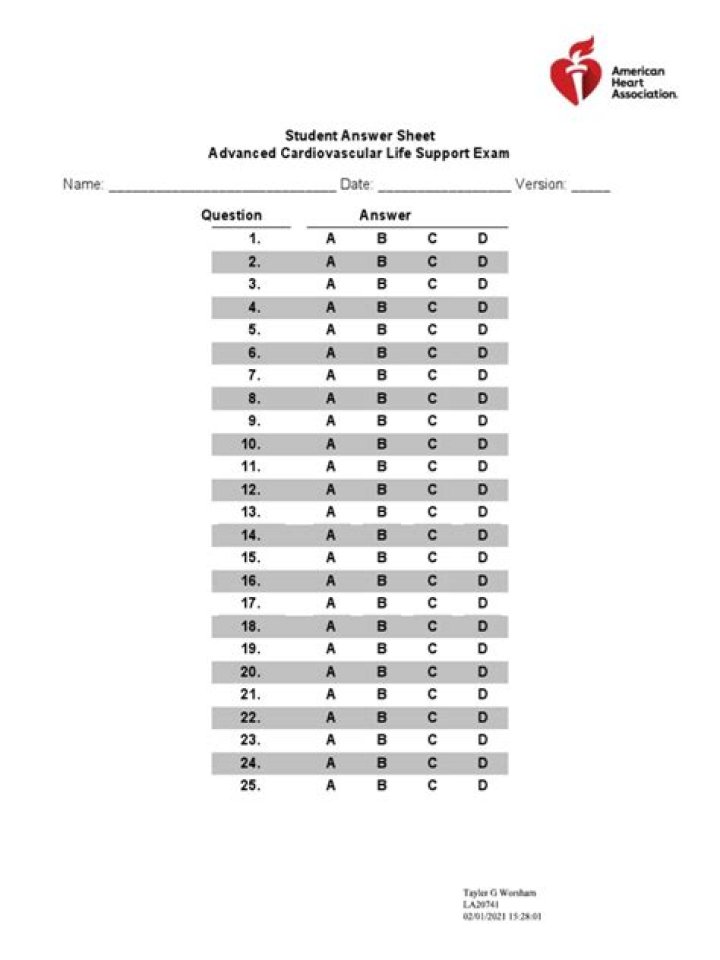 Aha ACLs Answer Sheet PDF – Get Your Grade Instantly