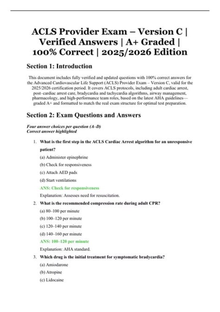 AHA ACLS Exam Version C Answers PDF – Complete Study Guide
