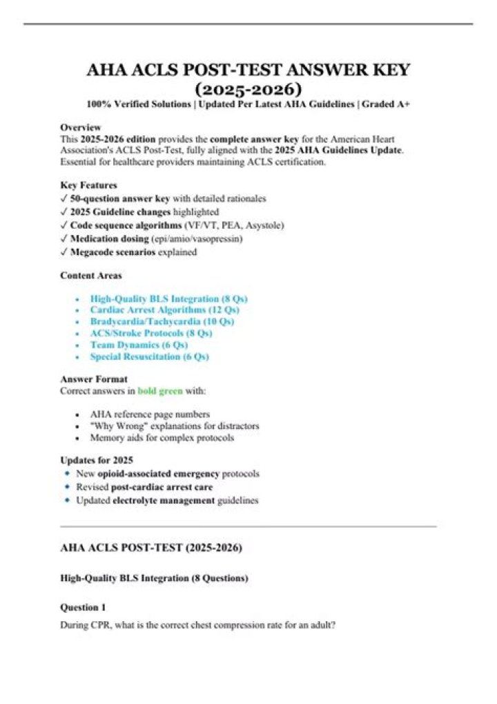 AHA ACLS Post Test Answer Key 2022 PDF – Download Now