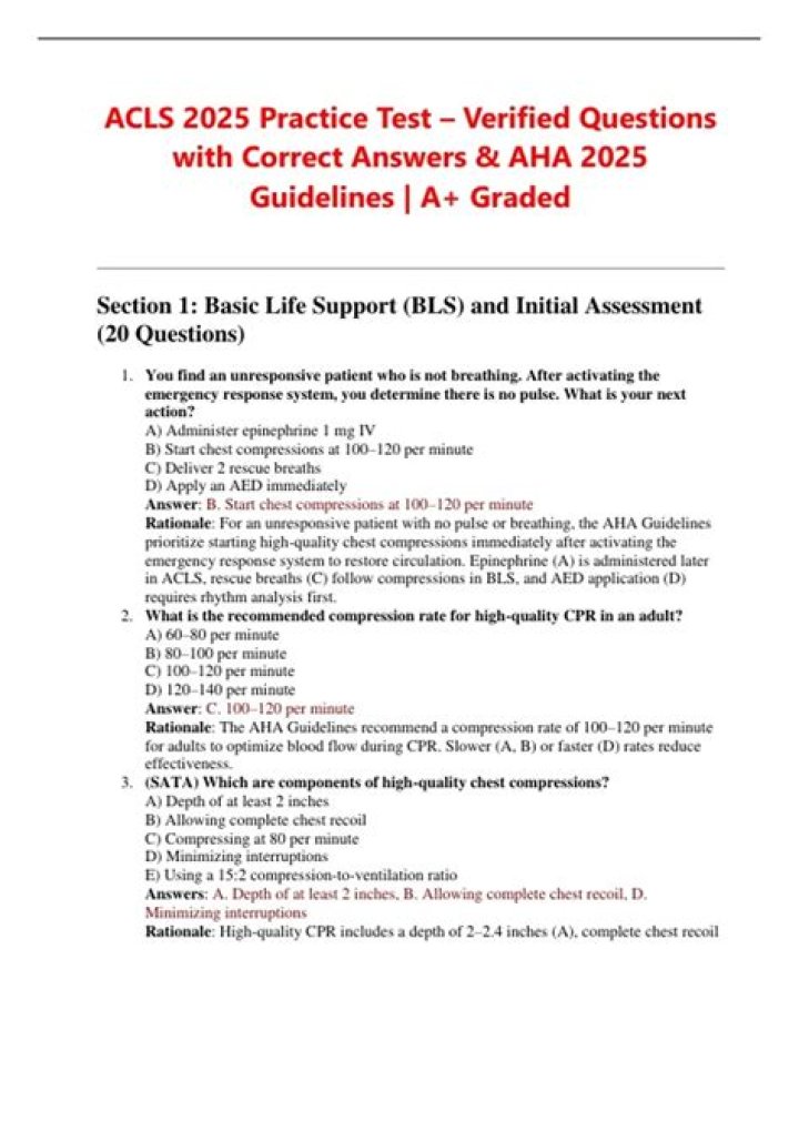 2025 ACLS Test Answers PDF – Official Answers & Study Guide
