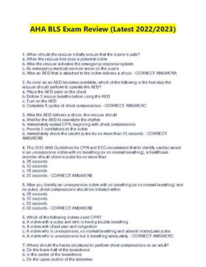 AHA BLS Exam Questions and Answers PDF – Practice Test with Answers