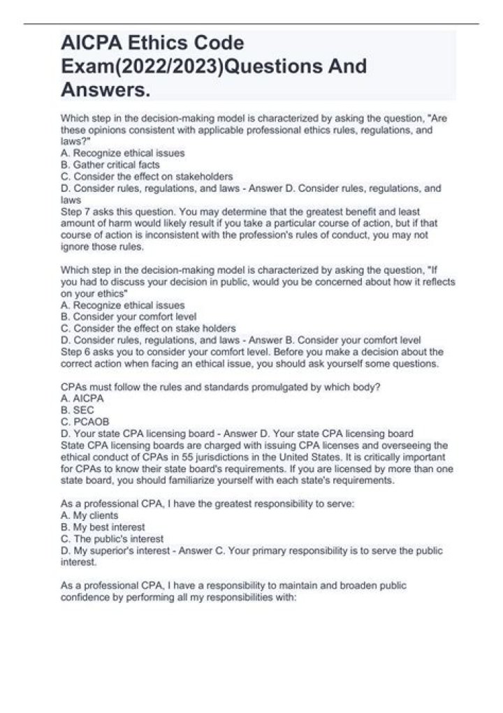 Free AICPA Ethics Exam Answers PDF – Instant Download