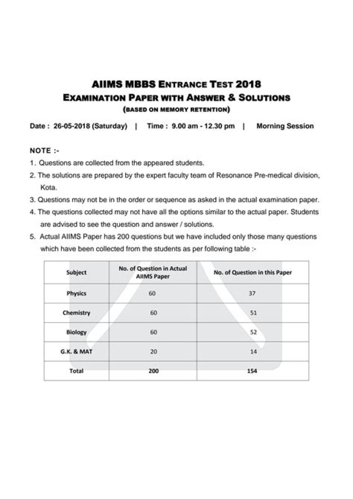 AIIMS Mock Test 2018 PDF: Official Practice Papers & Solutions