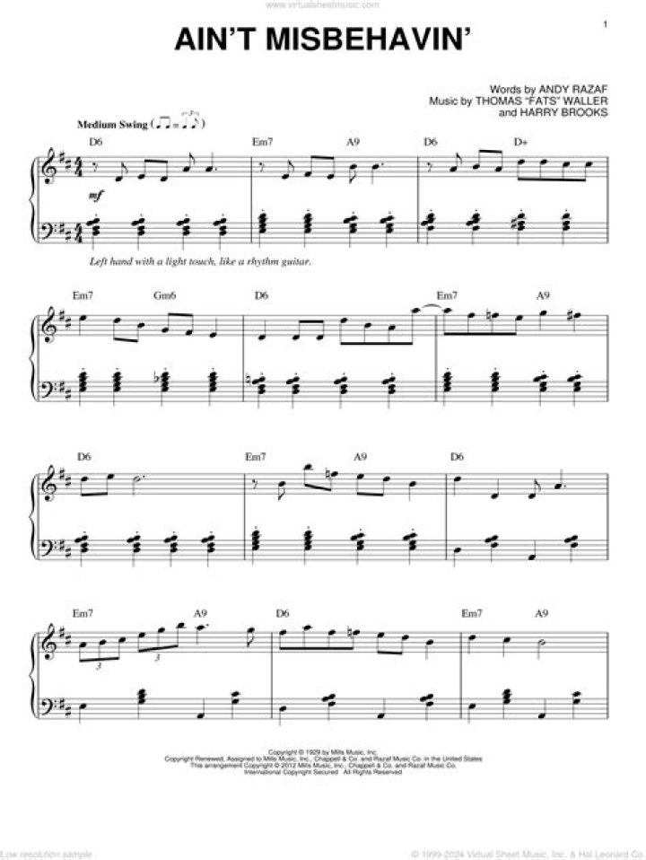 Ain't Misbehavin Piano Sheet Music PDF – Easy Classic Jazz Tunes
