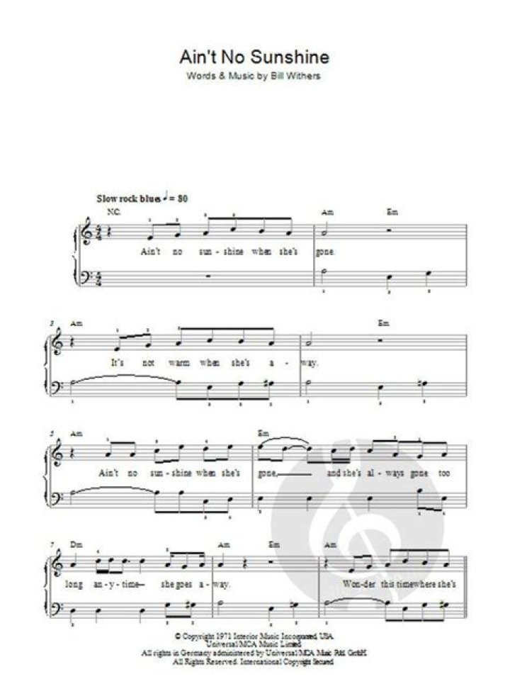 Free Ain't No Sunshine Piano Sheet Music PDF Download