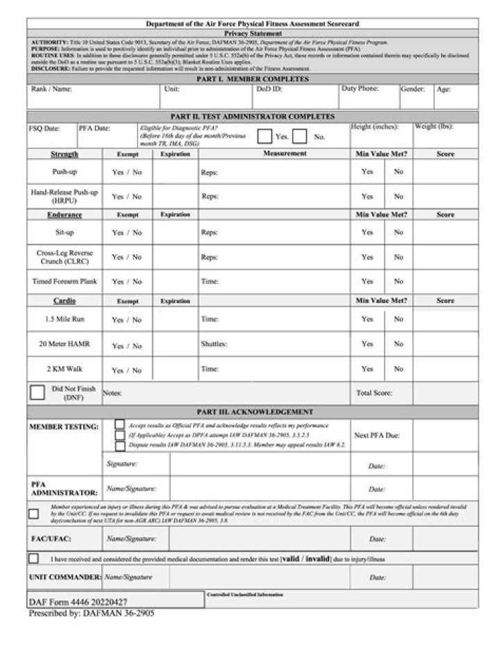 Air Force Academy CFA Score Sheet PDF Download