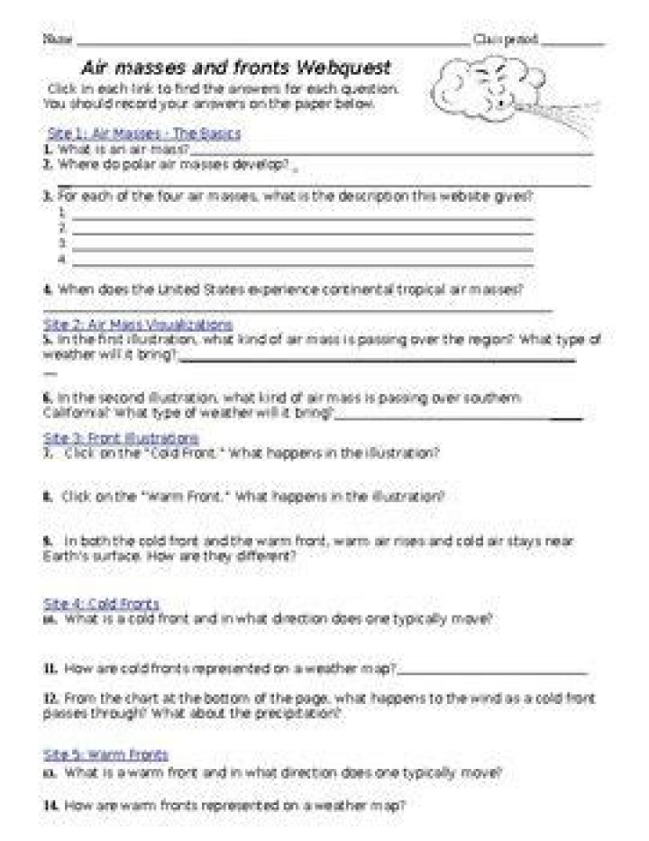 Air Masses and Fronts Worksheet PDF: Practice with Real-World Examples