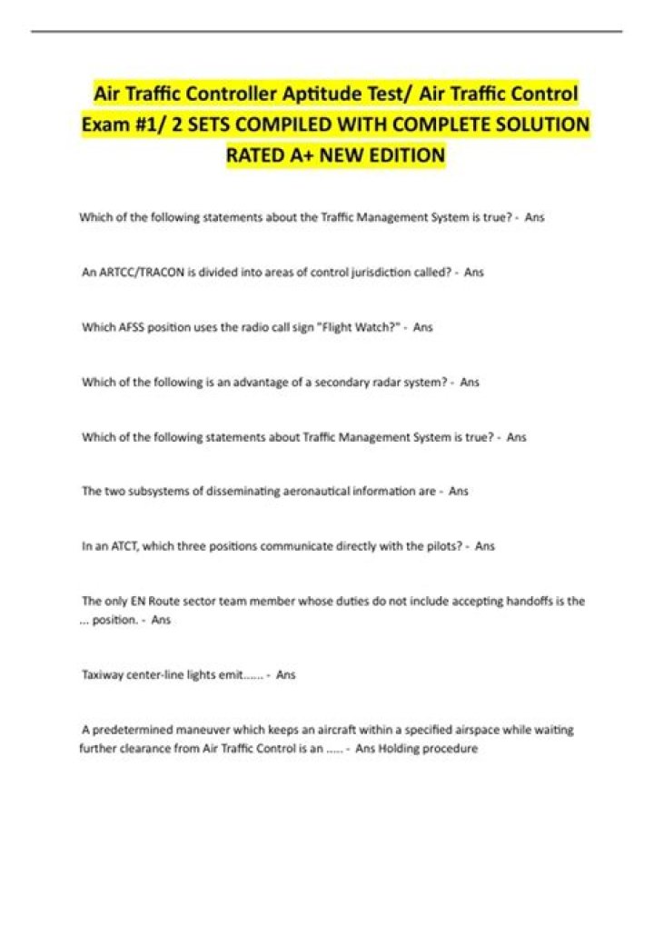 Air Traffic Controller Aptitude Test PDF – Official Practice Exam