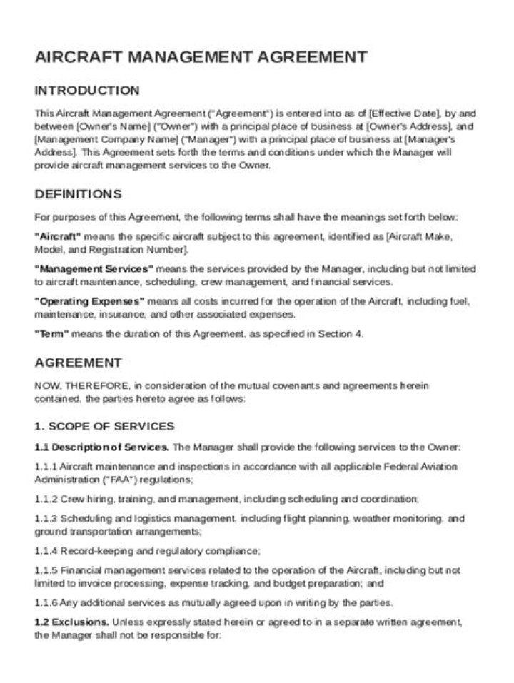 Aircraft Management Agreement PDF – Legal Template & Guide