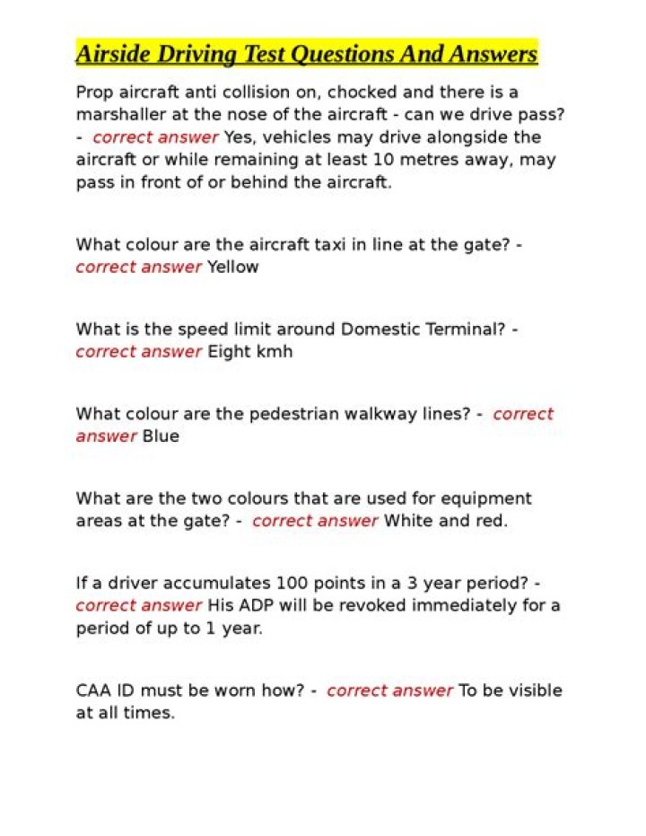 Airside Driving Test Questions and Answers PDF: Complete Study Guide
