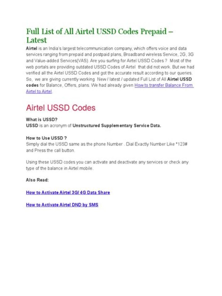 Airtel USSD Codes List PDF – Download All Valid Codes Instantly