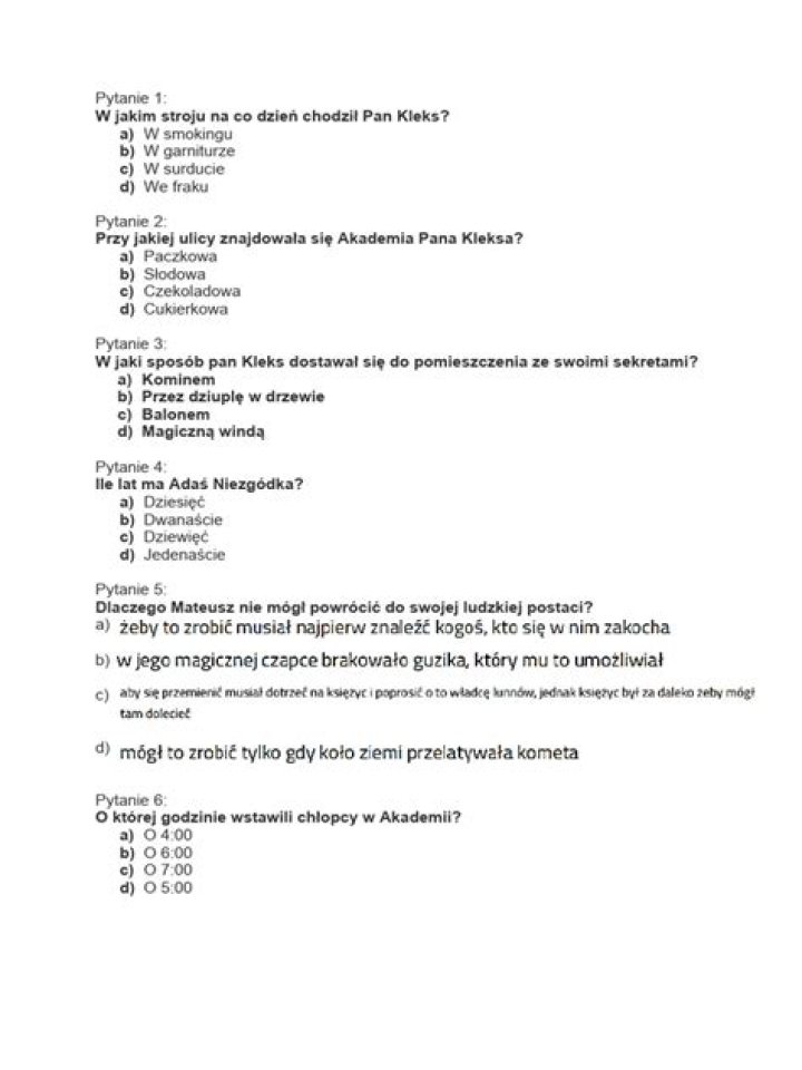 Akademia Pana Kleksa: Test z Odpowiedziami – Odkryj Przykładowe PDF