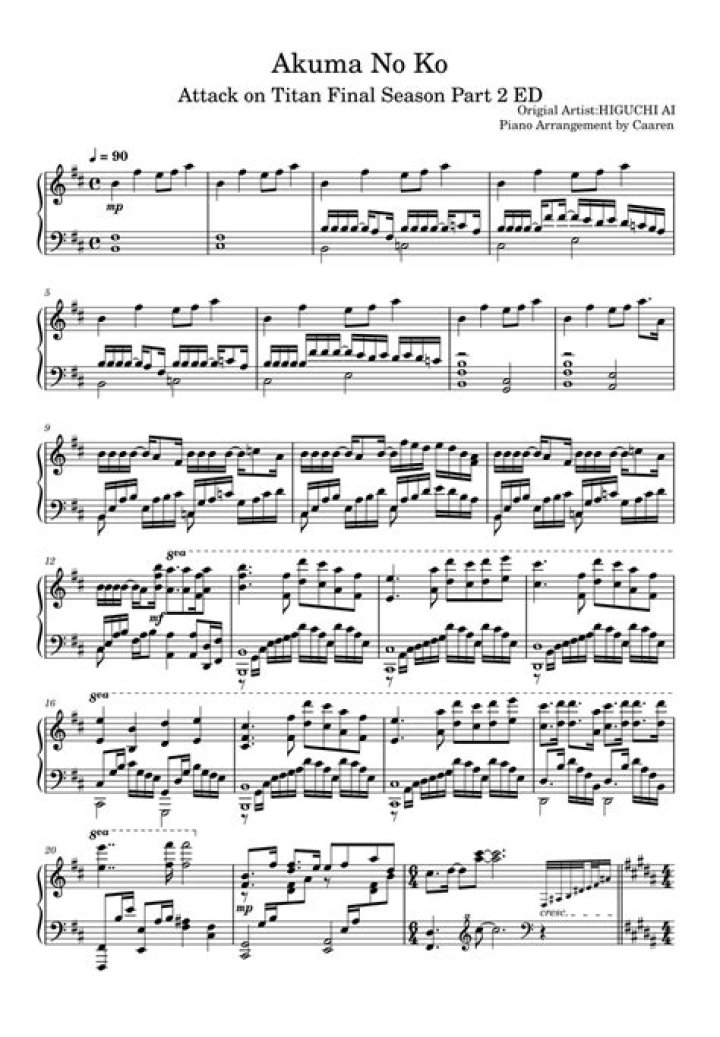 Akuma no Ko Piano Sheet PDF – Free Download & Play