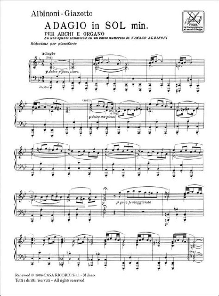 Albinoni Adagio in G Minor Piano Sheet Music PDF Download