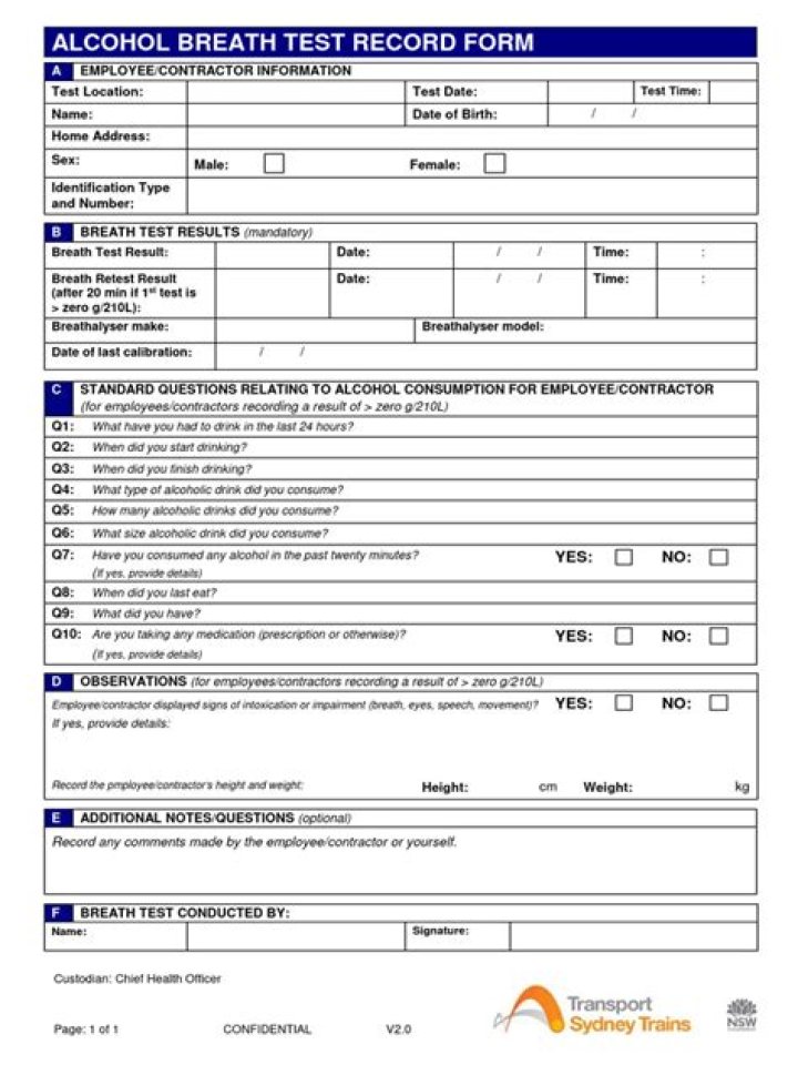 Download Alcohol Test Form PDF Instantly