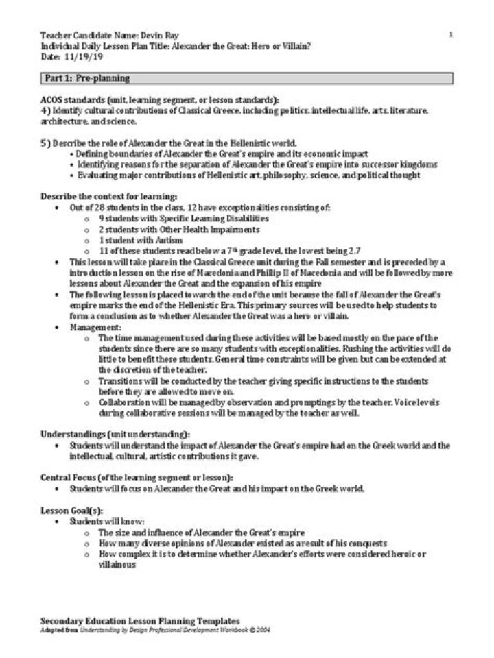 Alexander the Great Lesson Plan PDF for Teachers