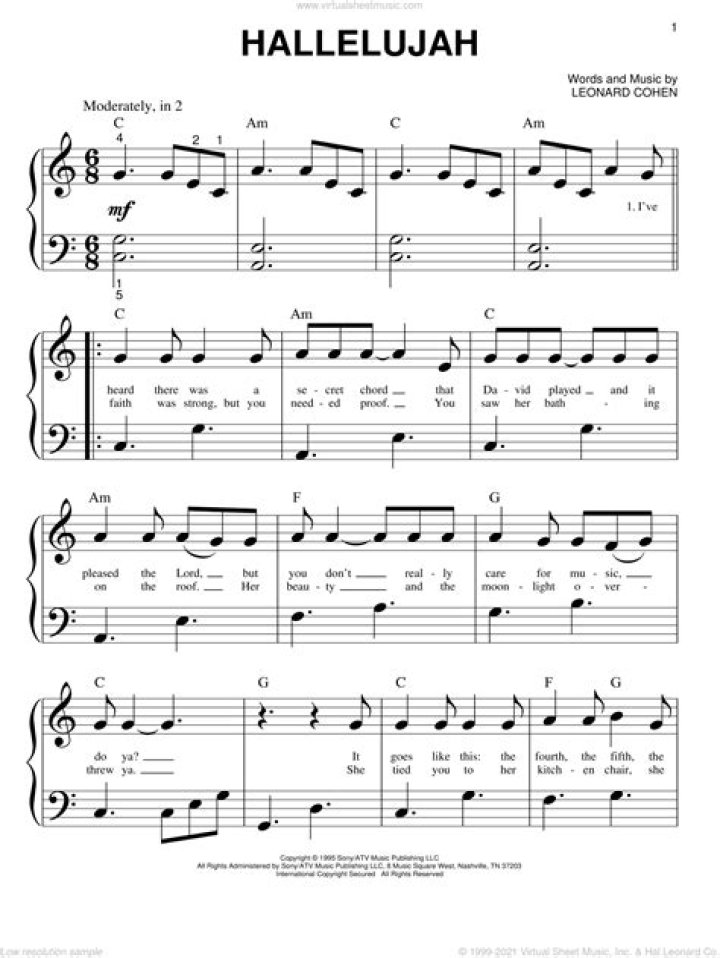 Free Alexandra Burke Hallelujah Piano Sheet Music PDF Download
