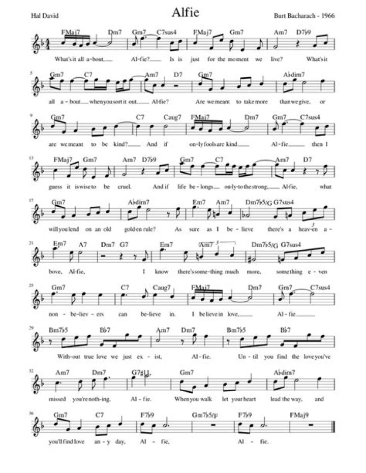 Alfie Sheet Music PDF – Download Instant Piano Sheet Music
