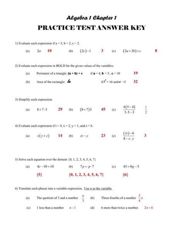 Algebra 1 Chapter 1 Practice Ice Test PDF – Instant Download
