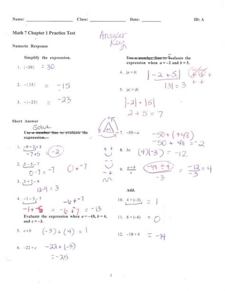 Algebra 1 Chapter 1 Practice Ice Test with Answers PDF – Instant Download