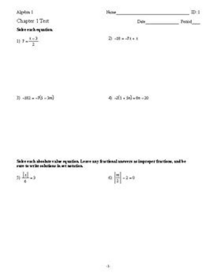 Algebra 1 Chapter 1 Test PDF – Practice Problems & Answers