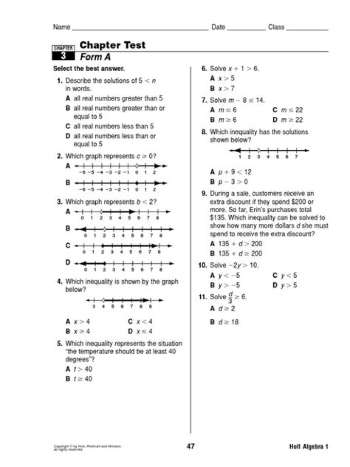 Algebra 1 Chapter 3 Test PDF – Practice & Preparation