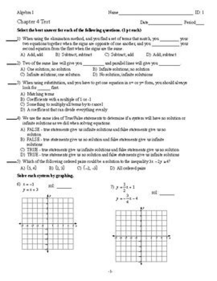Algebra 1 Chapter 4 Test PDF – Practice & Study Guide