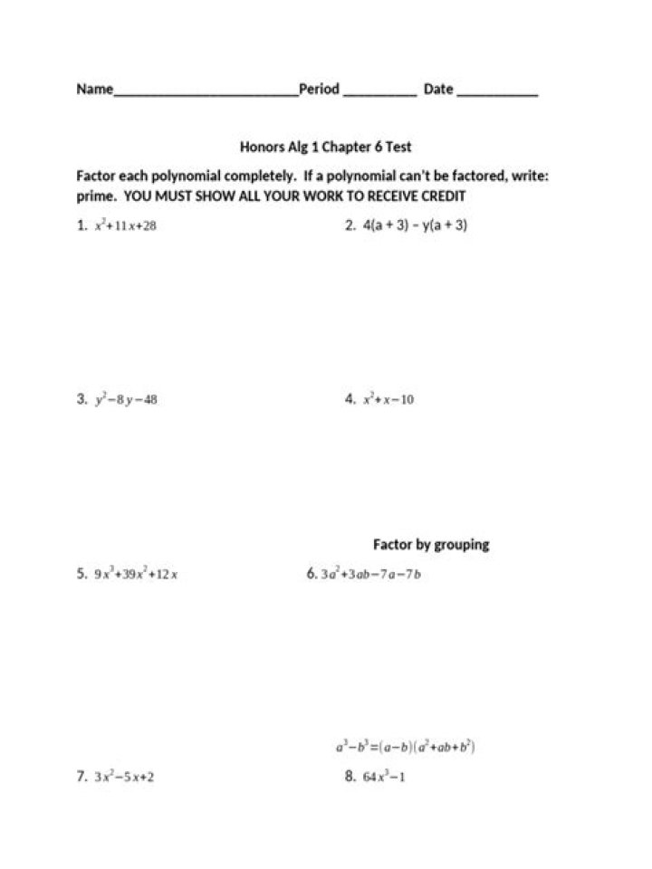 Algebra 1 Chapter 6 Test PDF – Practice Problems & Answers