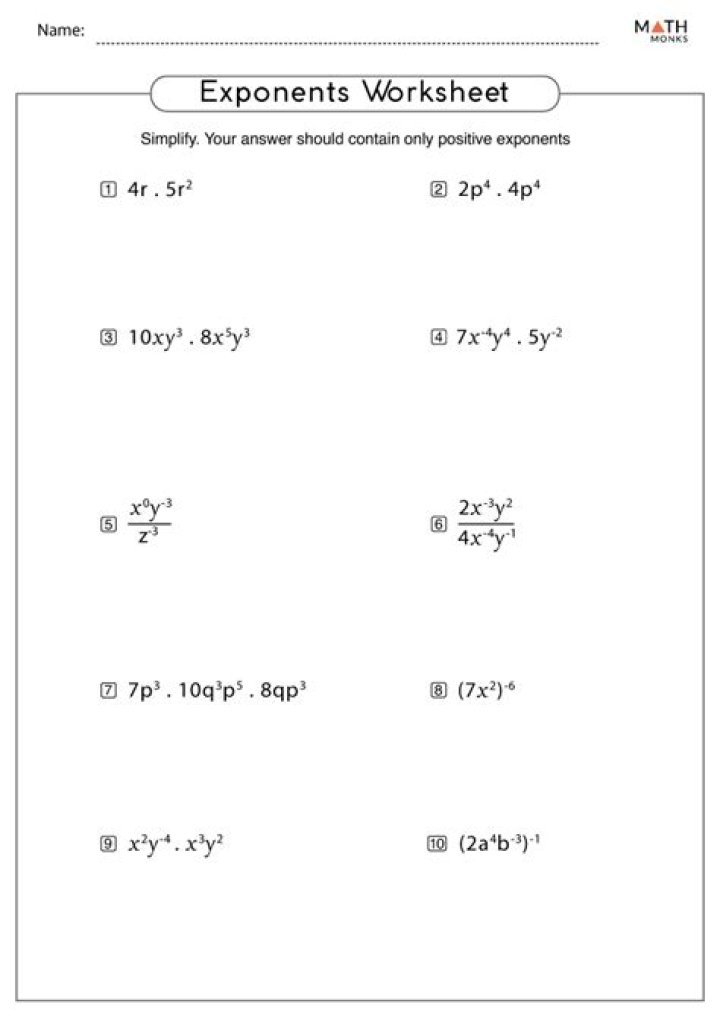 Free Algebra 1 Exponents Worksheet PDF – Instant Download
