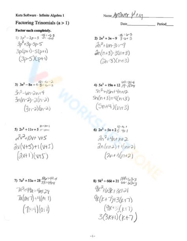 Algebra 1 Factoring Polynomials Test PDF – Kuta Practice Worksheets