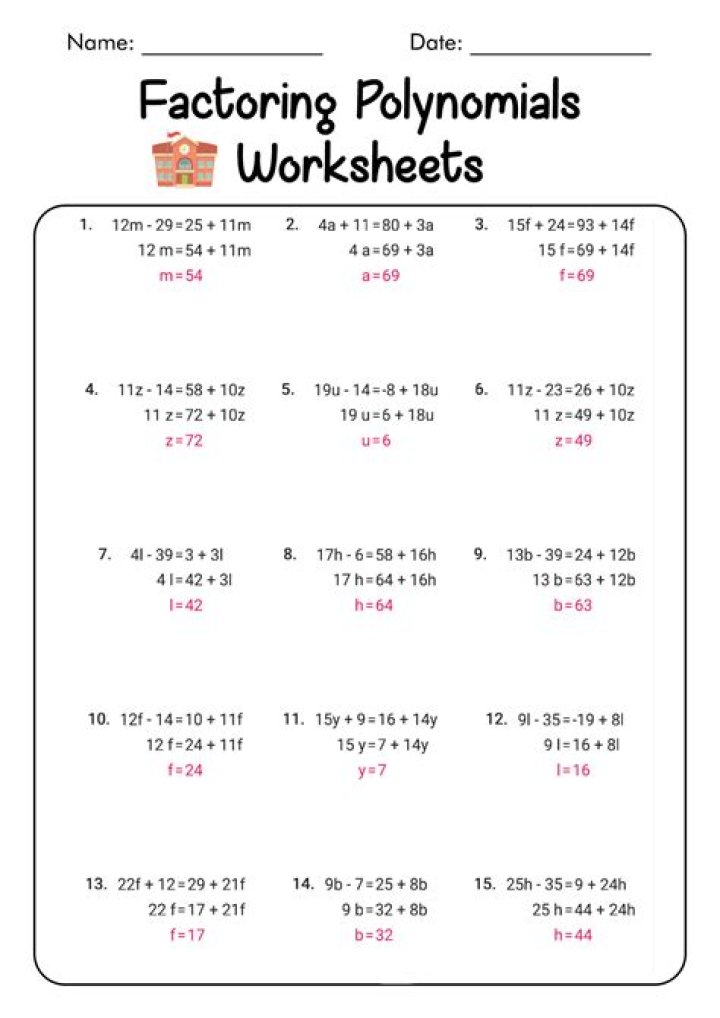 Algebra 1 Factoring Polynomials Test PDF: Practice & Answer Key