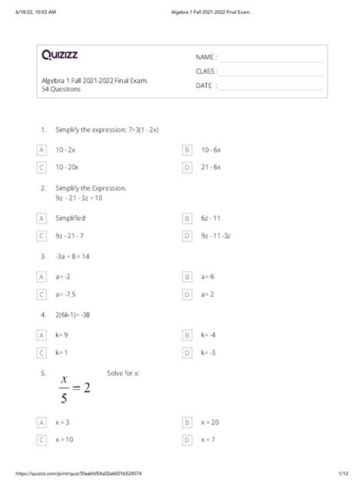 Algebra 1 Final Test PDF: Practice & Prep for Success