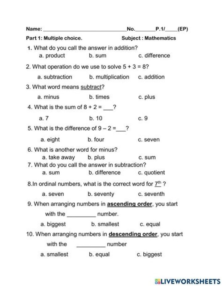 Algebra 1 Multiple Choice Test PDF for Practice and Preparation