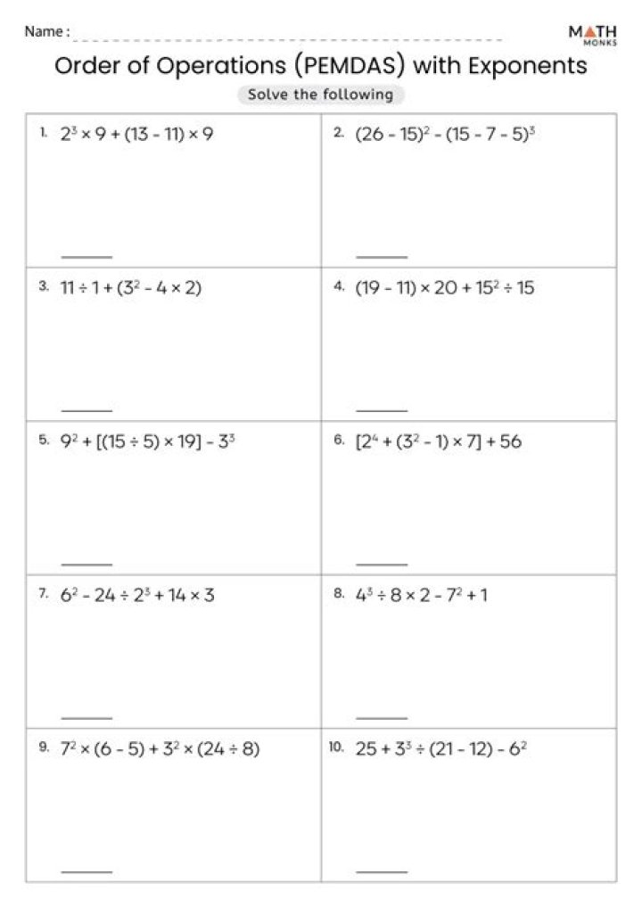Algebra 1 Order of Operations Worksheet PDF – Practice Problems & Answers