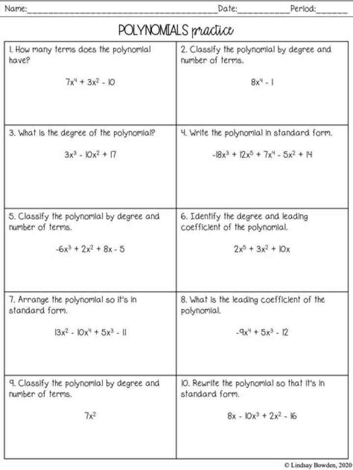 Algebra 1 Polynomials Test Study Guide PDF: Master Key Concepts