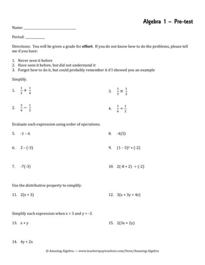 Algebra 1 Pre Test PDF: Practice & Prepare