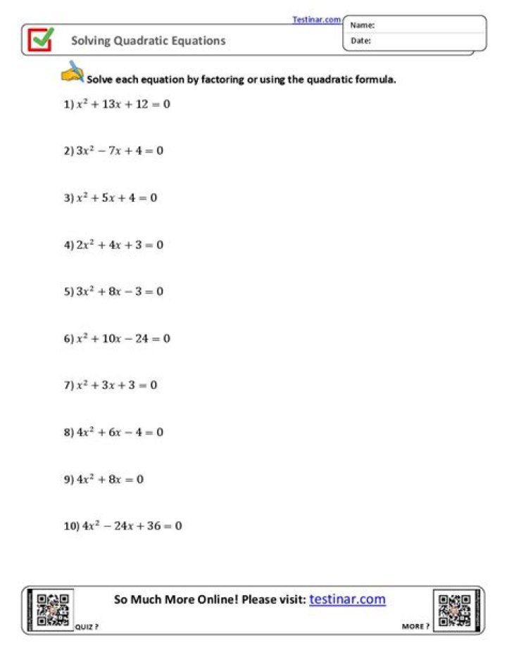 Algebra 1 Quadratic Functions Test PDF – Practice & Grade