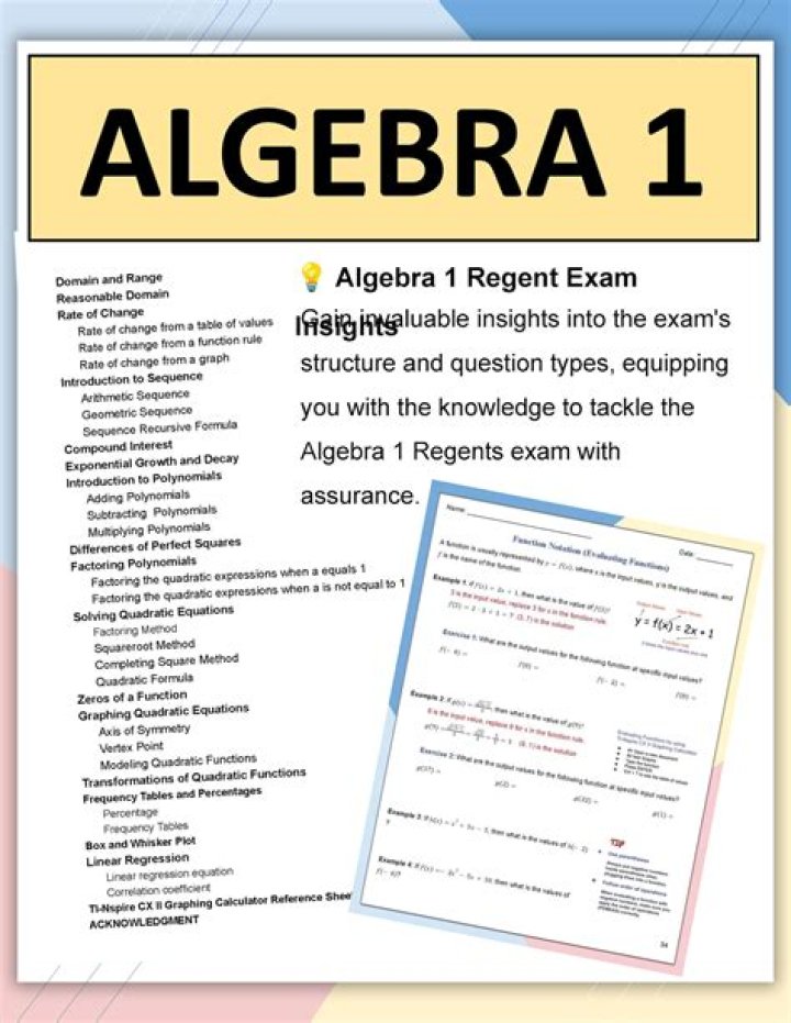Algebra 1 Regents Practice PDF with Answers 2022