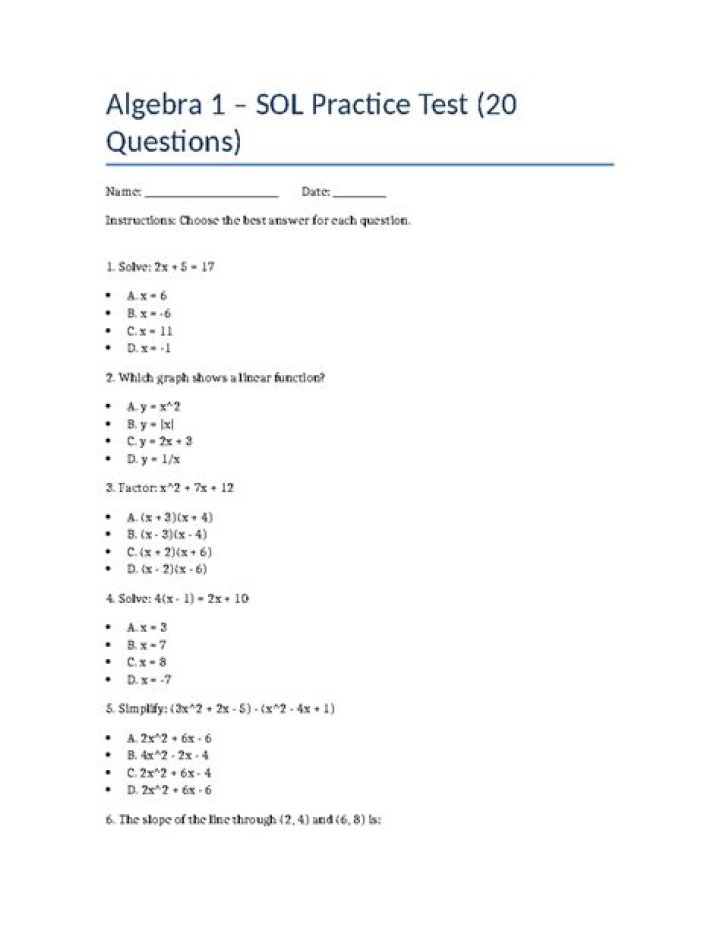 Algebra 1 Solve & Practice Test PDF – Master Key Concepts