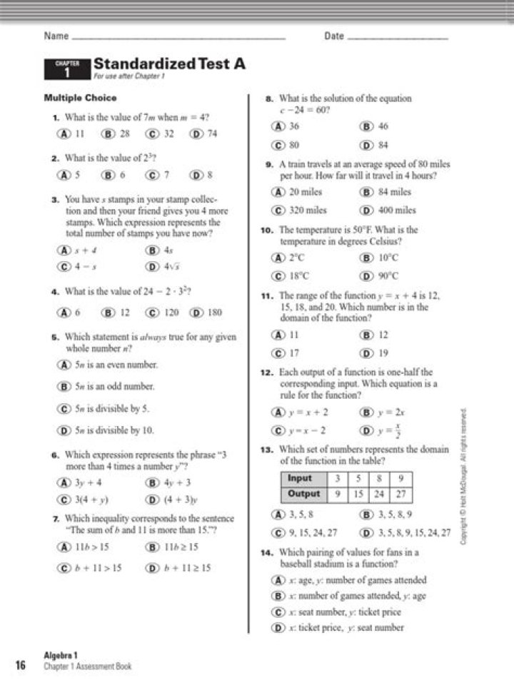 Algebra 1 Standardized Test Practice PDF – Mastering Key Concepts