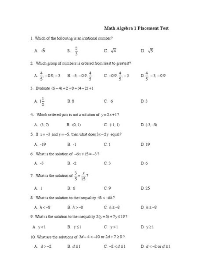Free Algebra 1 Test PDFs for Practice & Exam Prep
