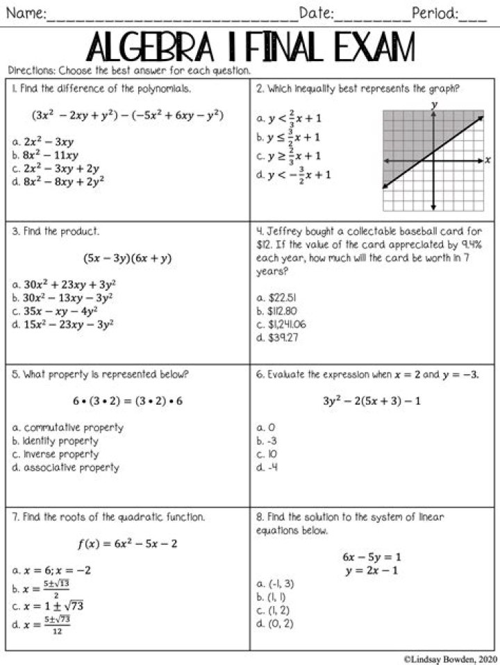 Algebra 1A Final Exam Practice Test PDF – Complete Study Guide
